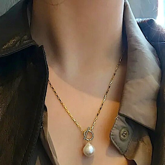 Gold Filled Pearl Drop Necklace, Toggle, 18K Gold Filled, Gift For Mom - Picture 4 of 10